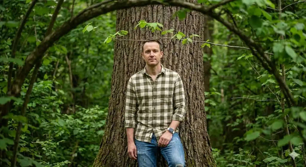 Viral AI Photo Prompt: Stylish Boy Leaning Against a Tree